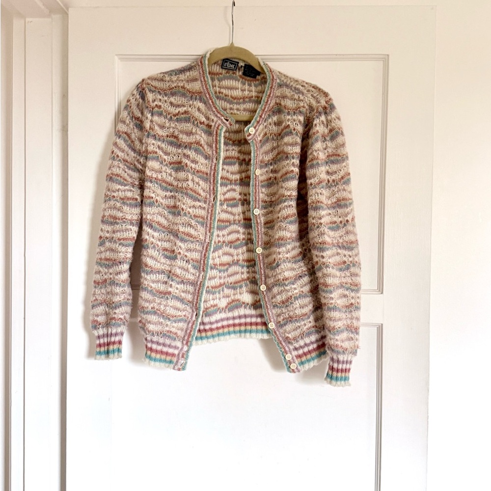Pastel with gold threads Striped Knit Cardigan Sweater